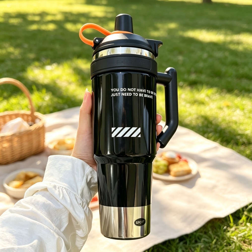 TEMU Large-capacity, Stylish Printed Insulated Tumbler With A Steel Inner Liner For Hot And Cold . Features A Leak-proof Seal And Straw For