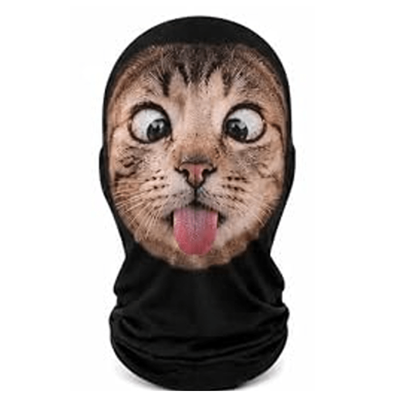 TEMU 1pc 3d-printed Funny Cat Face Balaclava Hood, Animal Print Full Face Head Cover, Stretchy Breathable Fabric, Novelty Halloween Cosplay Headgear,