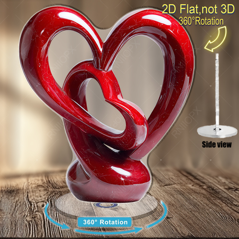 TEMU Ornement en acrylique plat 2D - Ornement rotatif sur plan 2D, affichant un cœur rouge 3D brillant, avec un design tissé, très approprié pour les