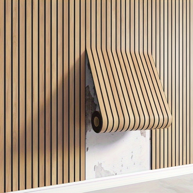 1 Roll, Simple Wooden Striped Self-* Wallpaper, Easy to Peel and Paste, Easy to Clean, Detachable PVC Wallpaper, Suitable for Kitchen, Bedroom, Living Room, Countertop * Decoratio