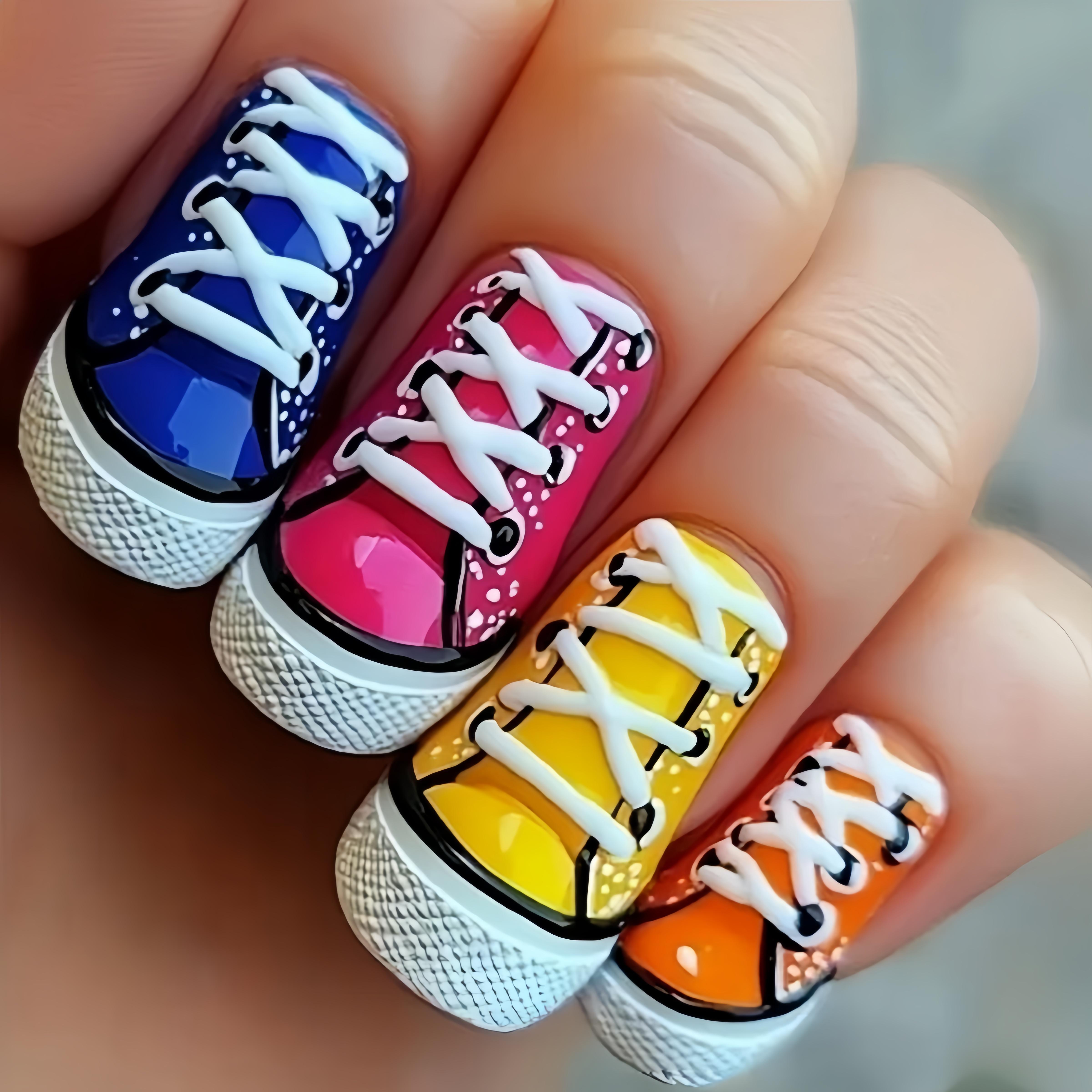 24pcs Medium-length Detachable Nails, Sneaker Art Design Nails, Square Press-on Nails, Mechanical Nails, Mixed Nails