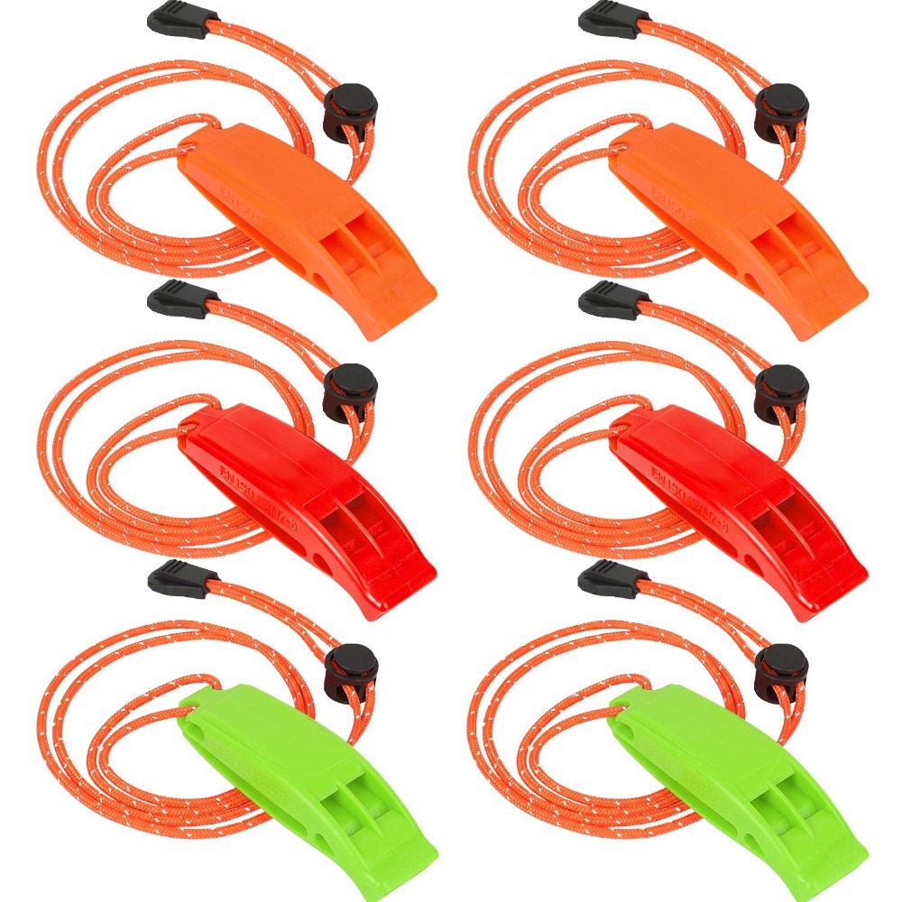 6pcs Safety Survival Whistles with Adjustable Reflective Lanyard