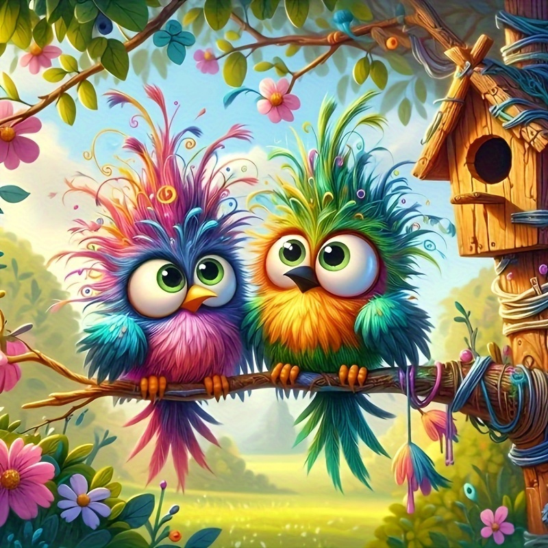 TEMU Kit de peinture diamant 5D avec des oiseaux colorés, artisanat rond en acrylique cadre, cadeau d'art décoratif fait à , art diamant