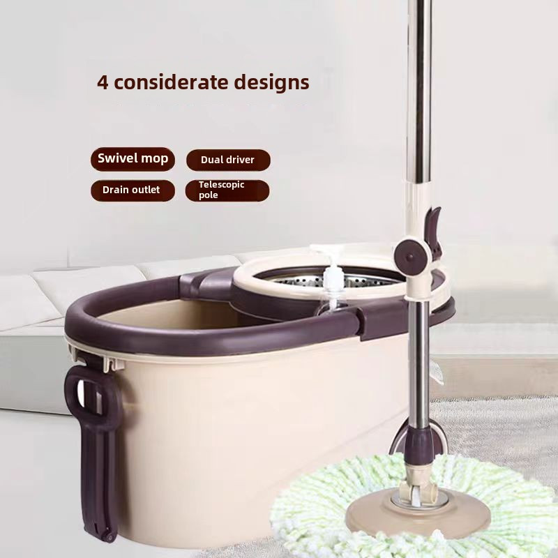 1set   mop and bucket set with stainless steel handle   rotating system hands free washing 4 reusable microfiber mop heads suitable for living room bedroom bathroom toilet kitchen cleaning details 1