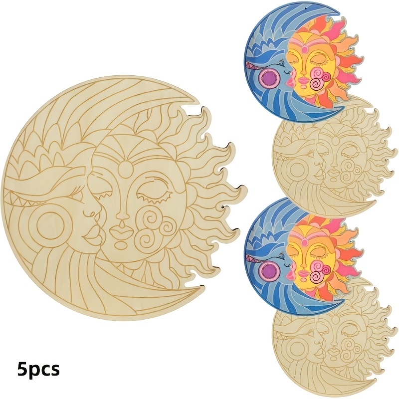 TEMU 5pcs Unfinished Wooden Painting Craft Set, Wedding Party Decorative Gift Pack, Adult Diy Wooden Painted Ornaments For Home Decor