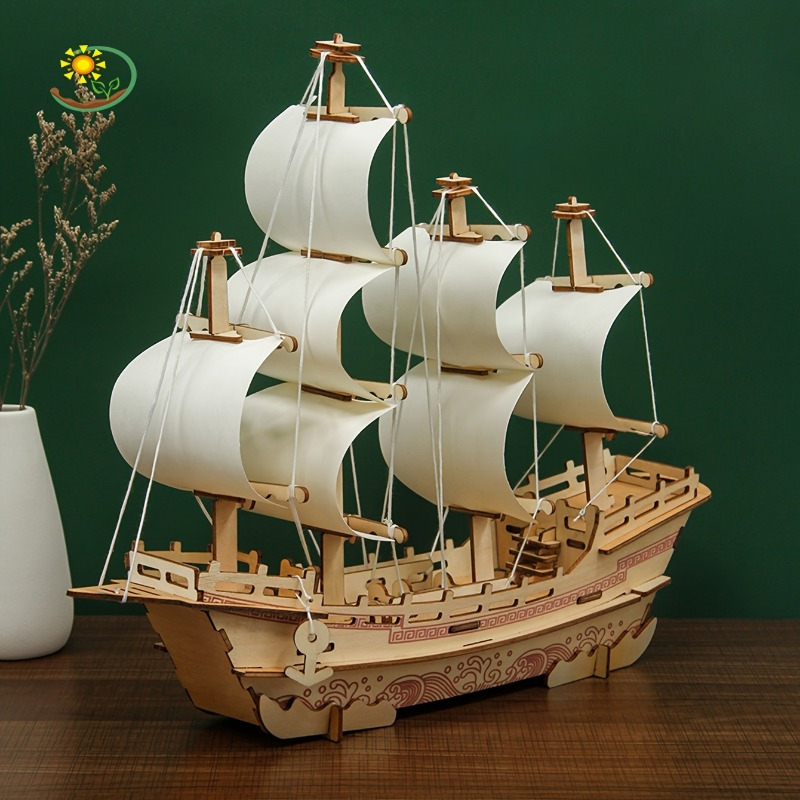 Handcrafted 3D Wooden Ship Puzzle - Educational Art & Craft Kit, Ideal Gift for Friends and Family, Perfect for Room Decor
