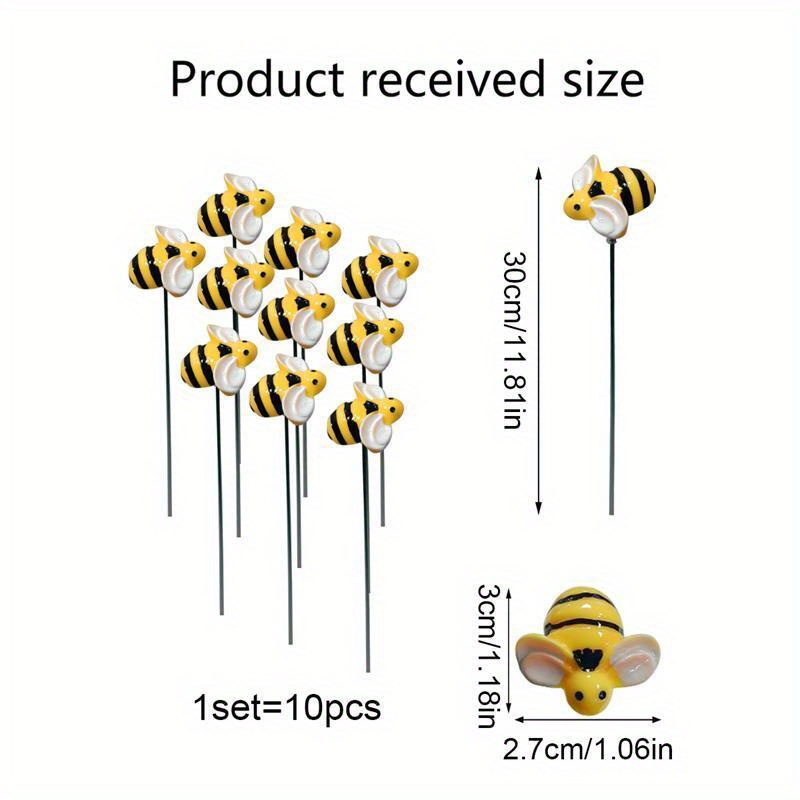 TEMU [2d Flat] 10pcs Bee Garden Stake Garden Decoration Resin Yard Art Ornaments, Gifts Bee