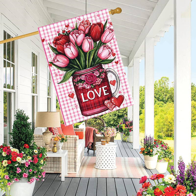 

Happy Valentine's Day Double-sided Garden Flag - 28x40 Inches, Mason Pot & , Polyester, Yard & Outdoor Decor, Love, Lawn, Flag Only