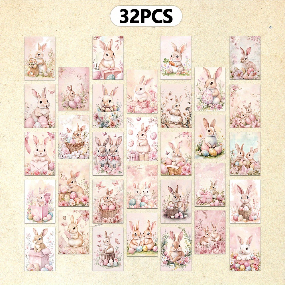 TEMU 32pcs - Easter Postcard Set, Pink Series, Easter Eggs, Bunny, Flower Basket, Cross, Wall Decoration, Back Free Writing Thick Cardstock,