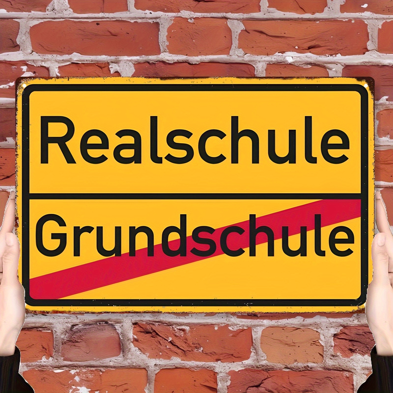 E-shop 4-in-1 Praktisches Metallschild für Realschule & Grundschule - Blechkonstruktion, Keine Stromversorgung erforderlich, Ideal für Schulbezirk,