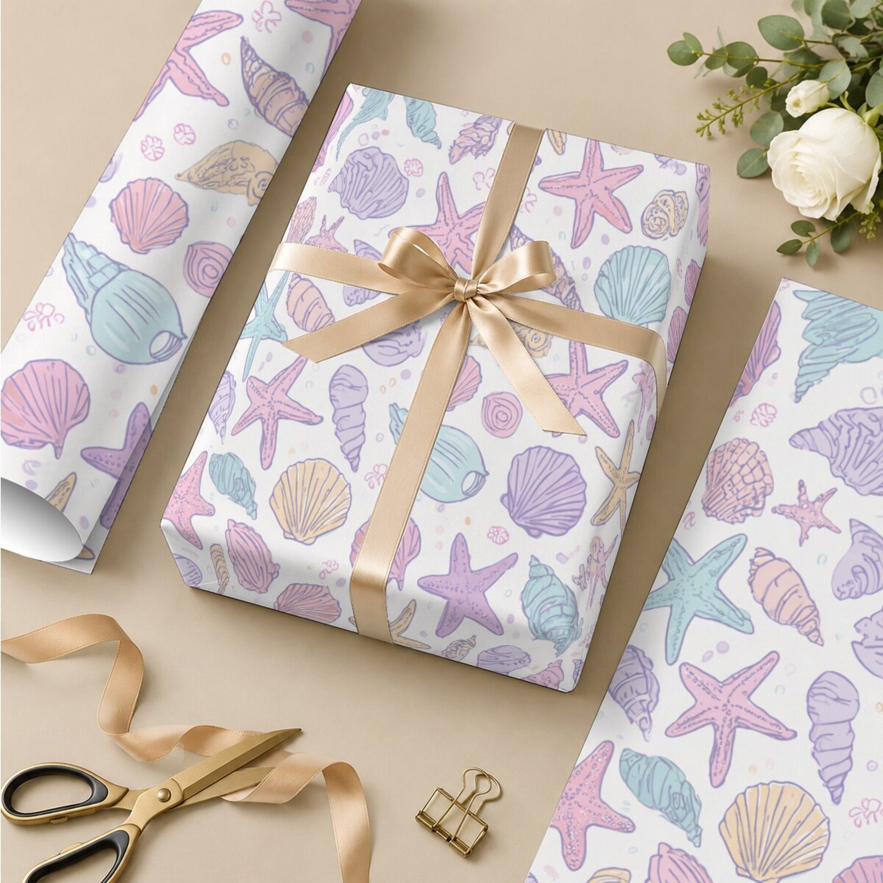 TEMU Rouleau de 19,69 po x 118,11 po avec coquillages et de mer colorés pour cadeaux de Noël, fêtes d'année, anniversaires, mariages, Saint-Valentin