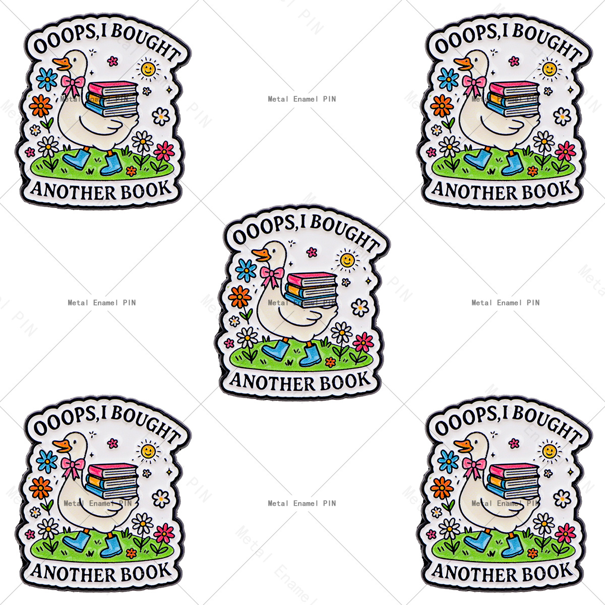 TEMU 5pcs/set "oops, . Another Book" Goose Quotes Lapel Enamel Pins And Brooches Badge Pins For Backpacks Bags Backpack Cool Decoration Friend For