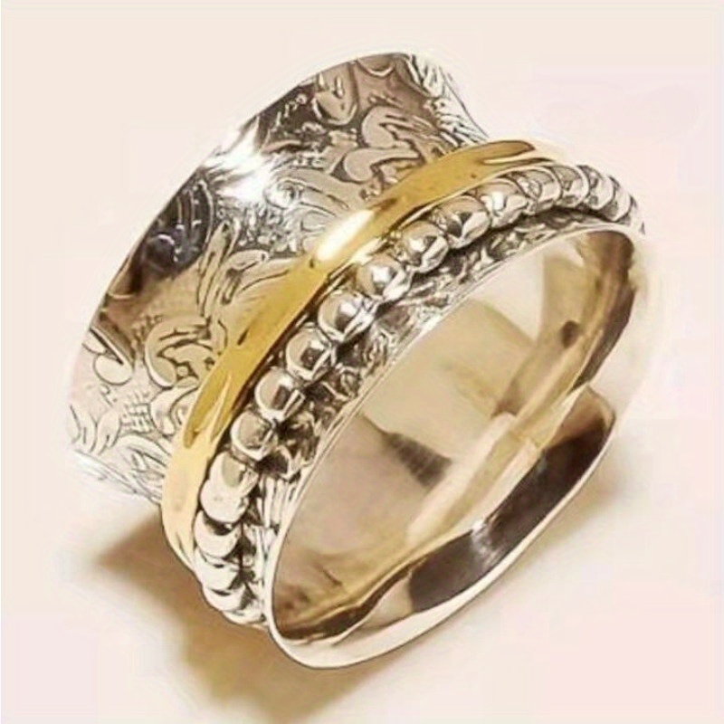   golden spinner ring - rotatable carvings, elegant & retro style, durable   alloy with moissanite accents,     parties, daily wear & vacation accessories, vacation accessory, vintageinspired design, intricate  , statement jewelry,  , party accessory, vintageinspired jewelry,    , fashion jewelry, jewelry collectors Product details 1