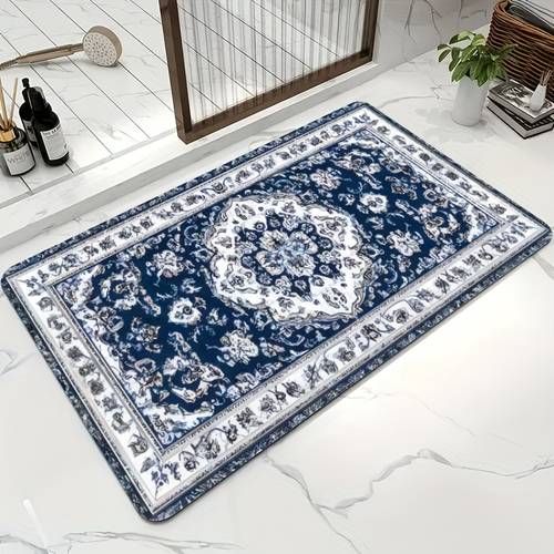 1pc bathroom anti slip mat shower stall anti slip mat multiple sizes suitable printed bathroom mats for navy blue and white persian style doormat absorbent quick drying non slip water absorbent machine washable