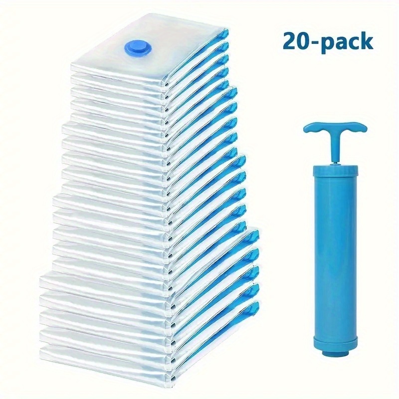 20pcs Space- Vacuum Compression Storage Bags Set - 4 Typles Clear Sizes, Hand Pump Included - Sealed Plastic Containers For Organizing Clothes, Blankets, Shirts, Household Items