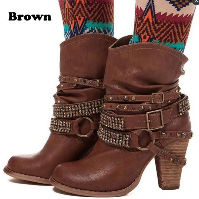 Women'S Fall Winter European And American Round Toe Ankle Boots Chunky High Heel Fashion Rivet Boots, Women Shoes - Image 2