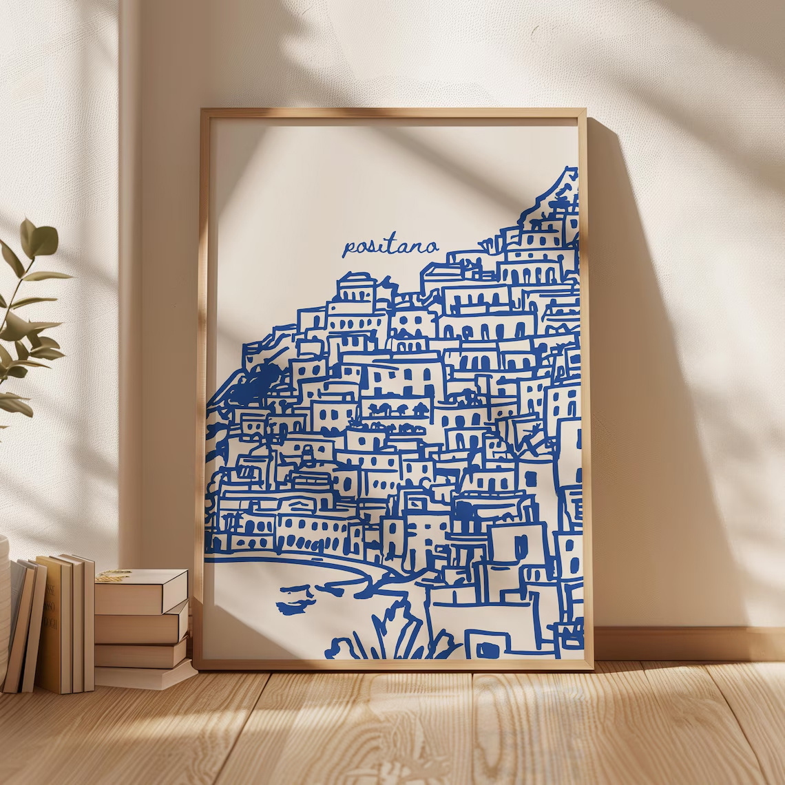 TEMU 2d Flat, 2d Flat, 1pc Wall Decor, A Retro Poster Featuring Amalfi, Stylish Navy Blue Italian Canvas Artwork, A And Imaginative Wall Aesthetic,