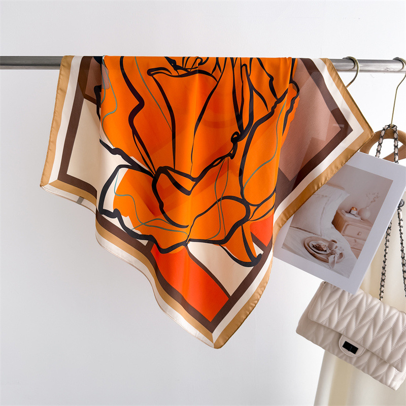 TEMU Spring Summer Versatile Thin , Geometric Contrast Print, Light Luxury Neck Scarf With Bag Packaging