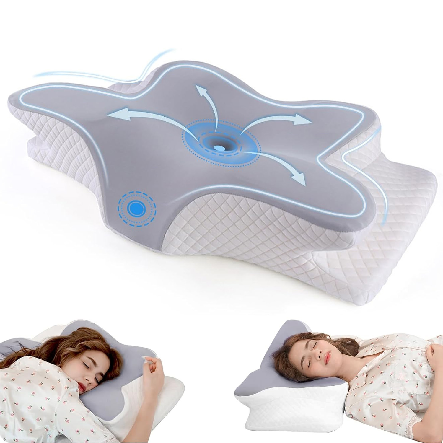 Image of Cervical Pillow For Neck And Shoulder, Contour Pillow, Ergonomic Neck Support Pillow For Side Back Stomach Sleepers With Pillowcase