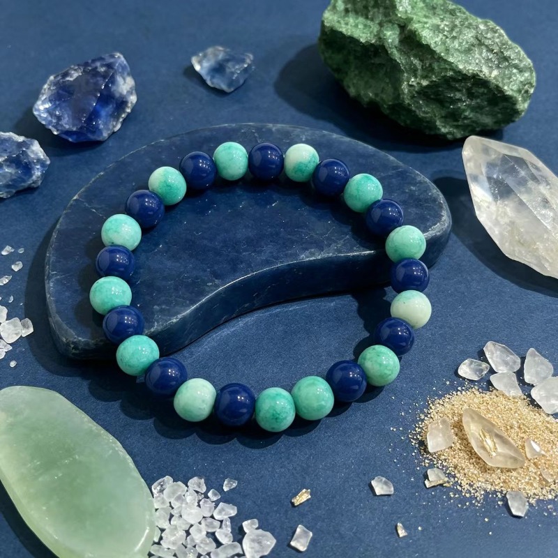 Deep Sea Blue & Light Cyan Green Alternating Beaded Bracelet
