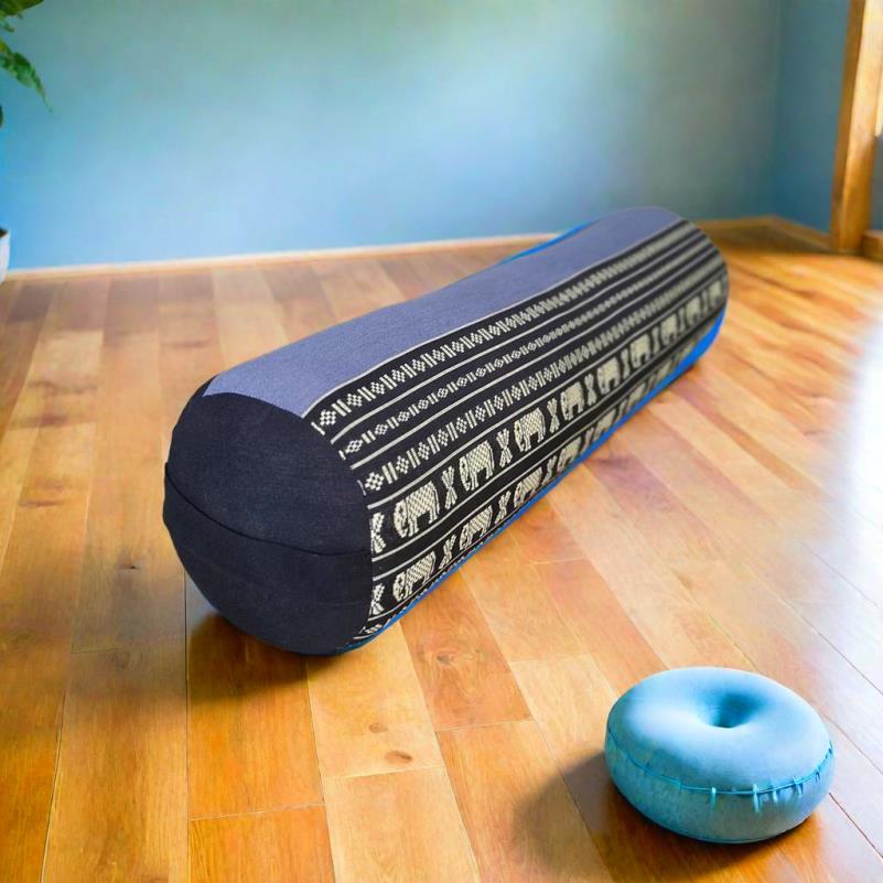 TEMU Natural Filled Yoga Bolster Meditation Round Cushion Blue Supportive