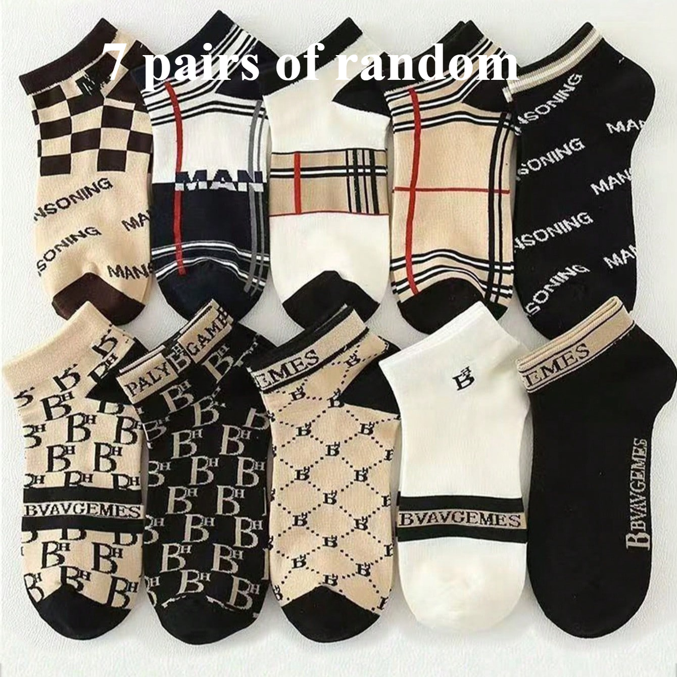 E-shop 7/11 Paar Damen Kurzsocken mit Buchstaben- & Streifenmuster, leicht, luxuriös, französisch, Vintage, , vielseitig, Frühling/Sommer