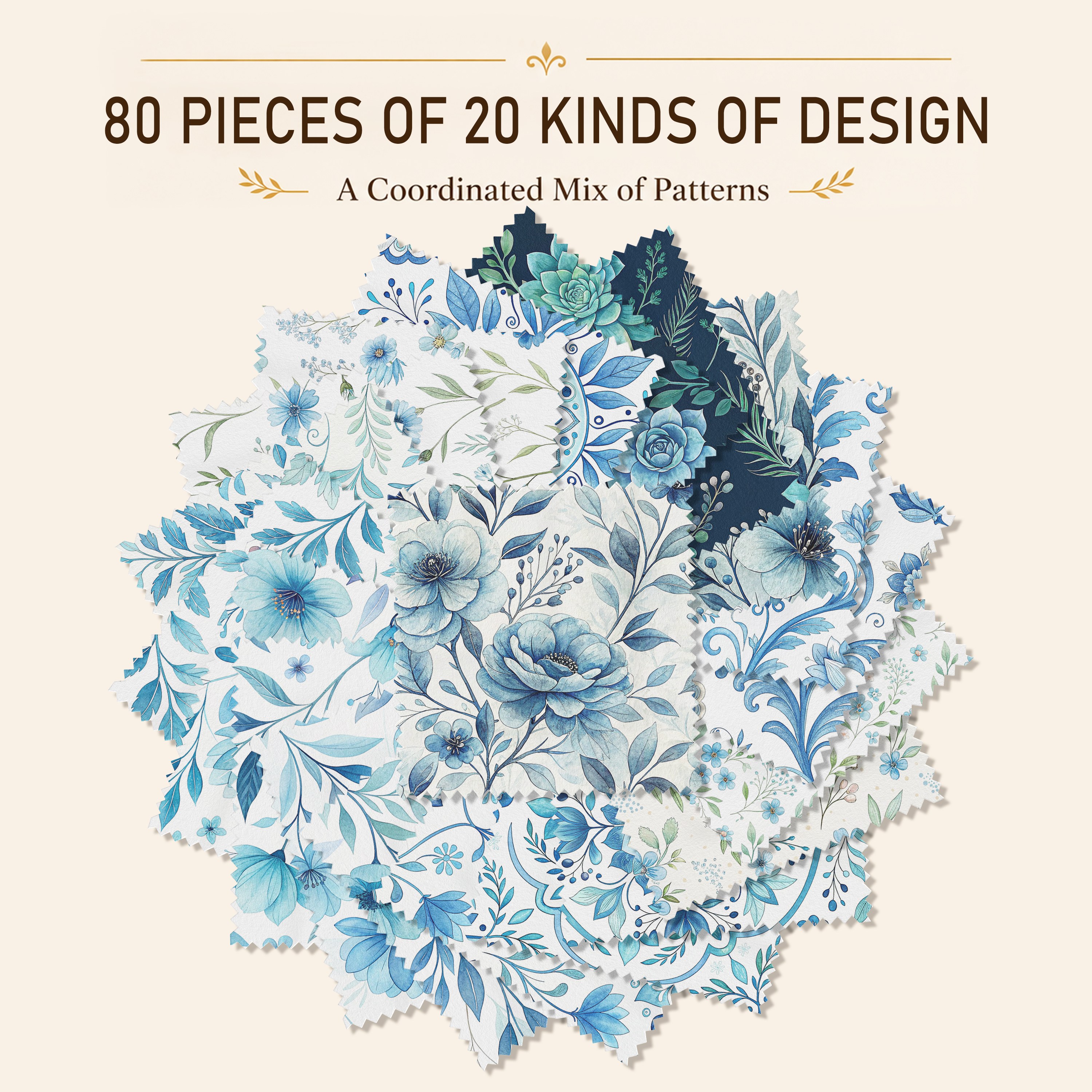 TEMU 80 pièces 5"x5" (12,7cmx12,7cm) Série Floral Shadow - Imprimés de plantes florales frais et élégants et blancs, tissu prédécoupé pour patchwork