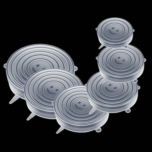 6pcs silicone food covers with stretchable smile airtight lids heat resistant non toxic reusable elastic bowl lids suitable for containers dishwasher fridge microwave safe fits jars cans bowls
