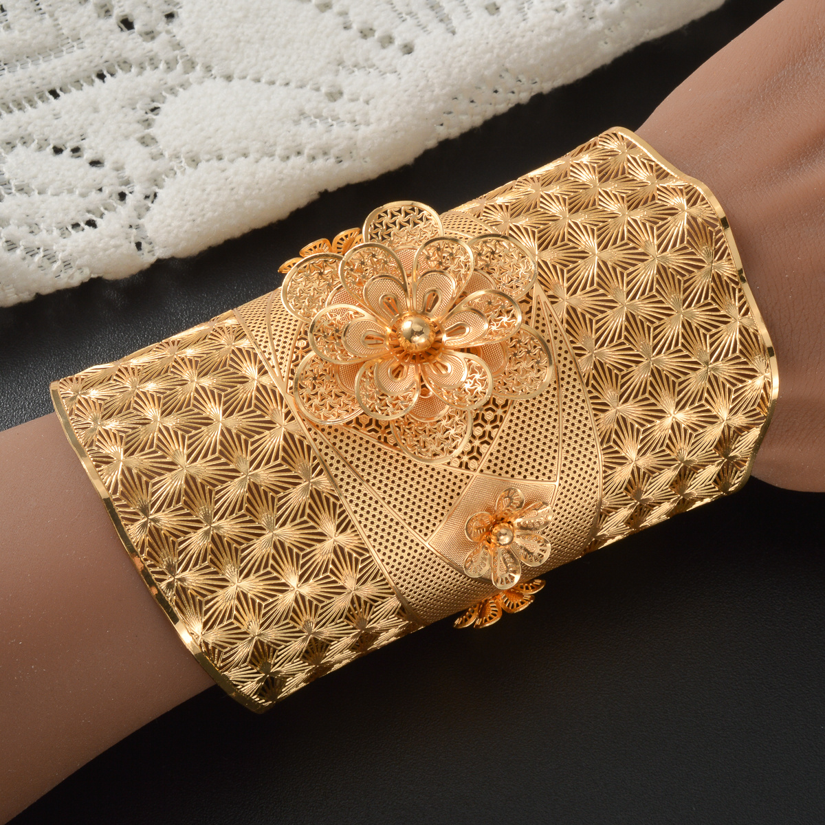 2pcs Middle Eastern Bohemian Vintage Flower Jewelry Set, Bracelet & Ring