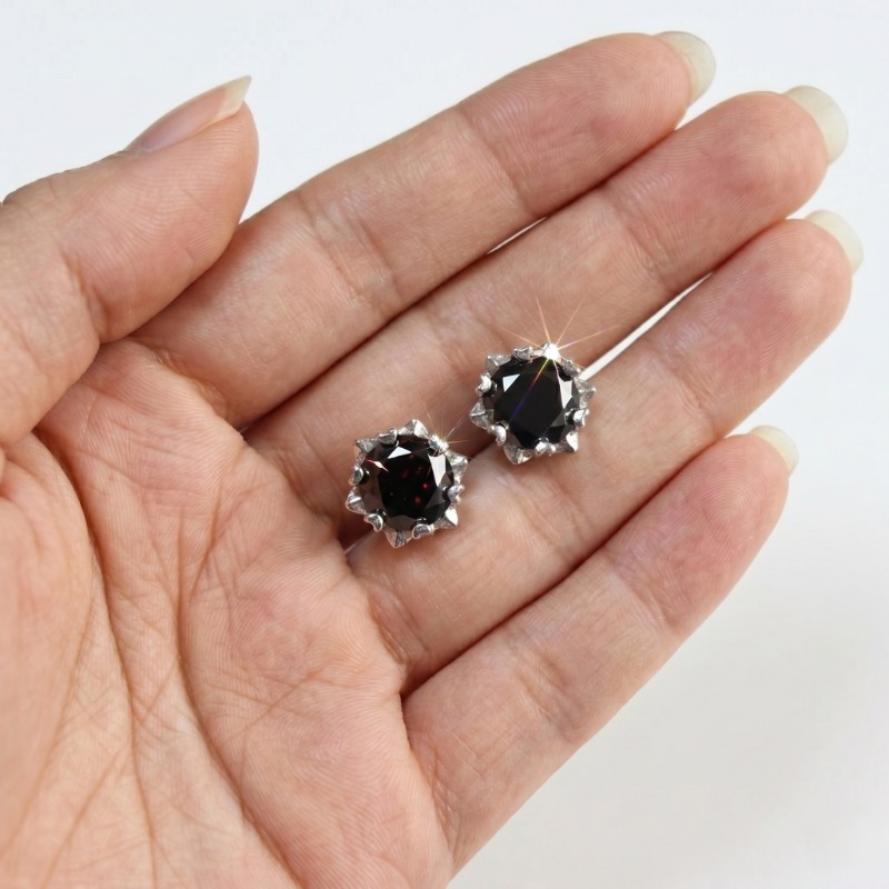 Women's 925 Silver Black Morganite Snowflake Moissanite Earrings