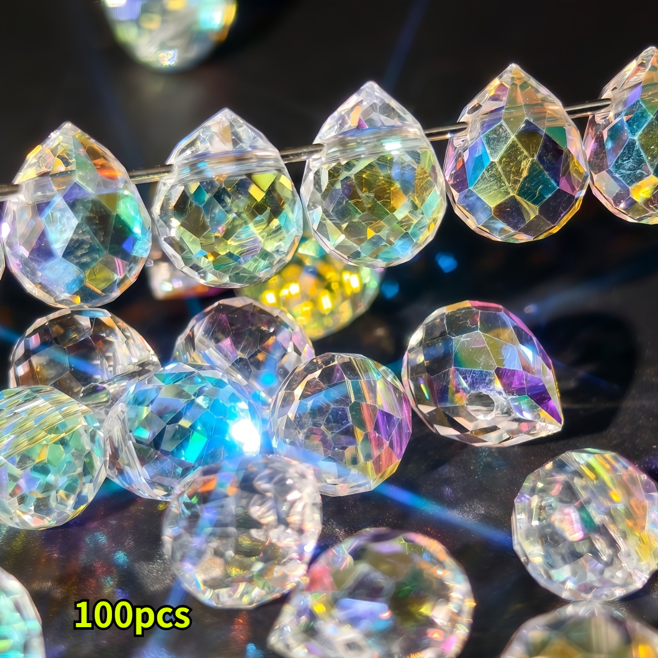 Image of 100pcs 8x9mm Prism Sunshine Catcher White Inlaid Glass Beads Strawberry And Tear Bead Shapes With Cross Holes Suitable For Making