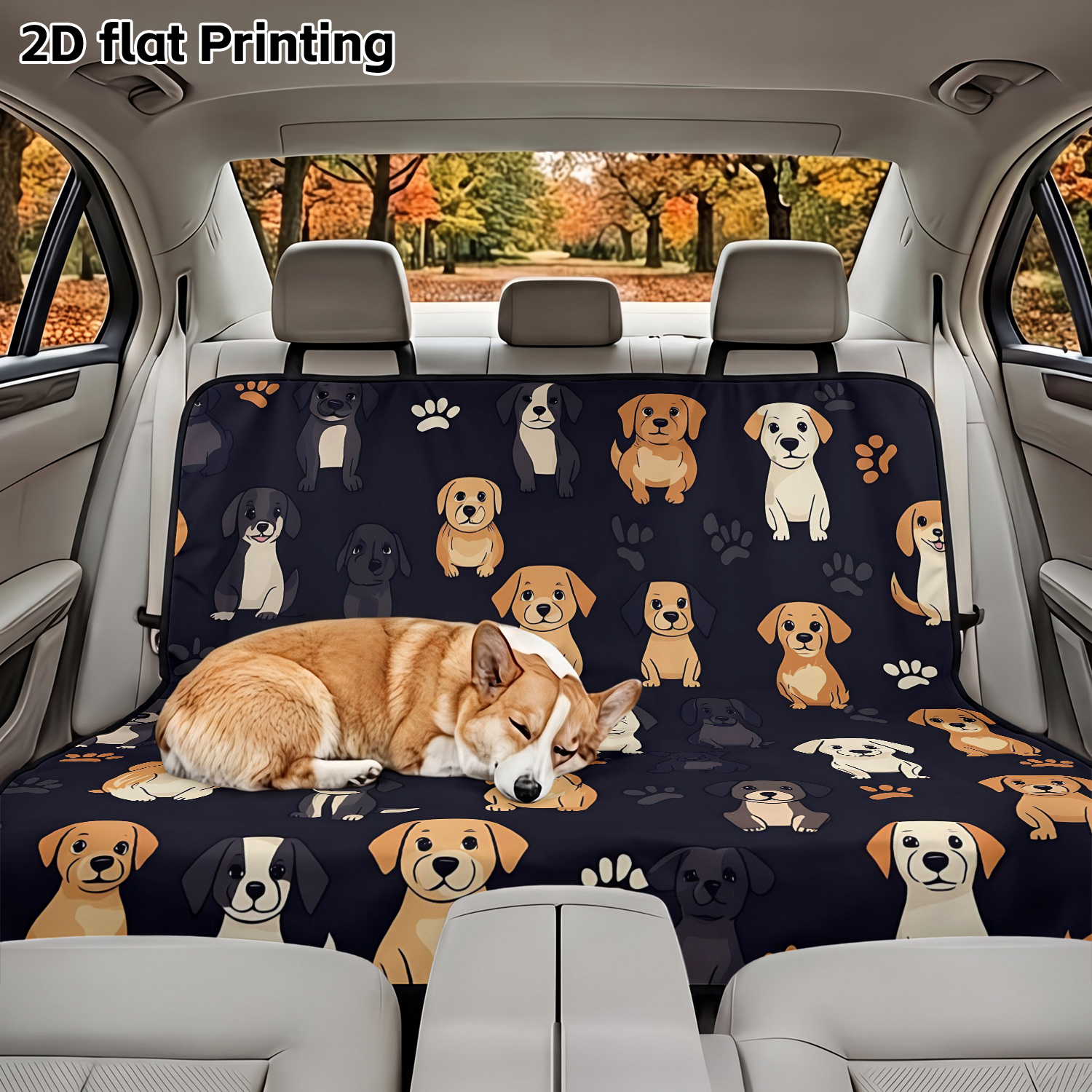 TEMU Coprisedile per auto per animali domestici, 1 pezzo, con motivo stampato a cucciolo di cartone animato 2D e di . Cuscino per sedile posteriore