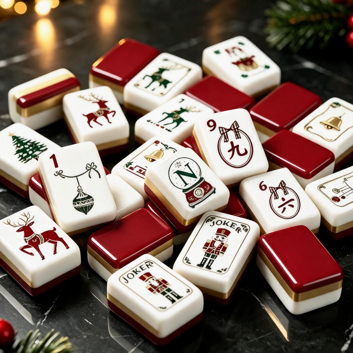 TEMU Red Acrylic 160pcs American Mahjong, Christmas Themed Acrylic Tiles With Flower Dragon Wind Tiles, Adult Tabletop Game, Holiday Gift For