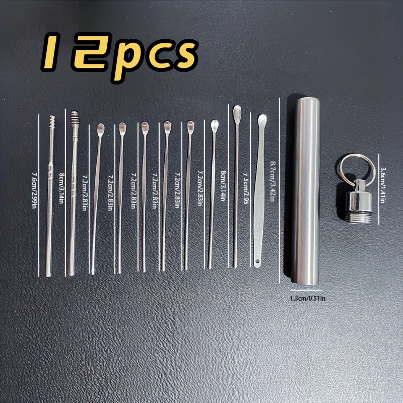 TEMU 12pcs Stainless Steel Earwax Removal Earwax Collector Rotating Ear Pick Ear Cleaner Spoon Set