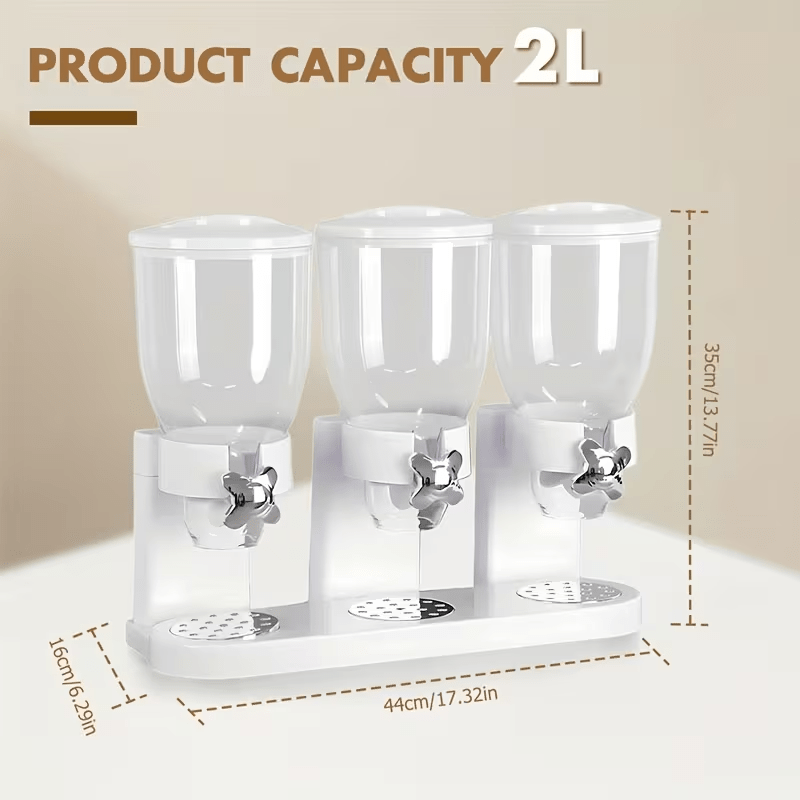 TEMU Triple Food Dispenser 3x 2l Cereal Container Countertop Dry Food Dispenser For Nuts Cereal