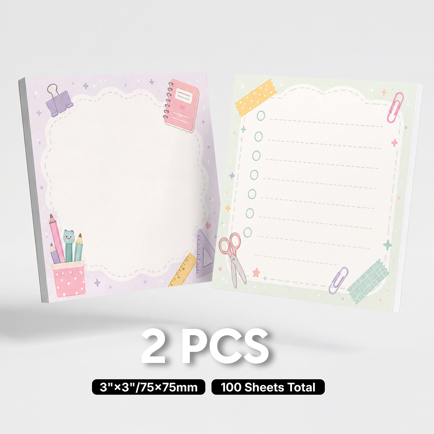 TEMU Ensemble de 2 blocs de notes autocollantes mignons, liste de vérification pastel, blocs-mémos auto-adhésifs, 100 feuilles au total, cahiers sur