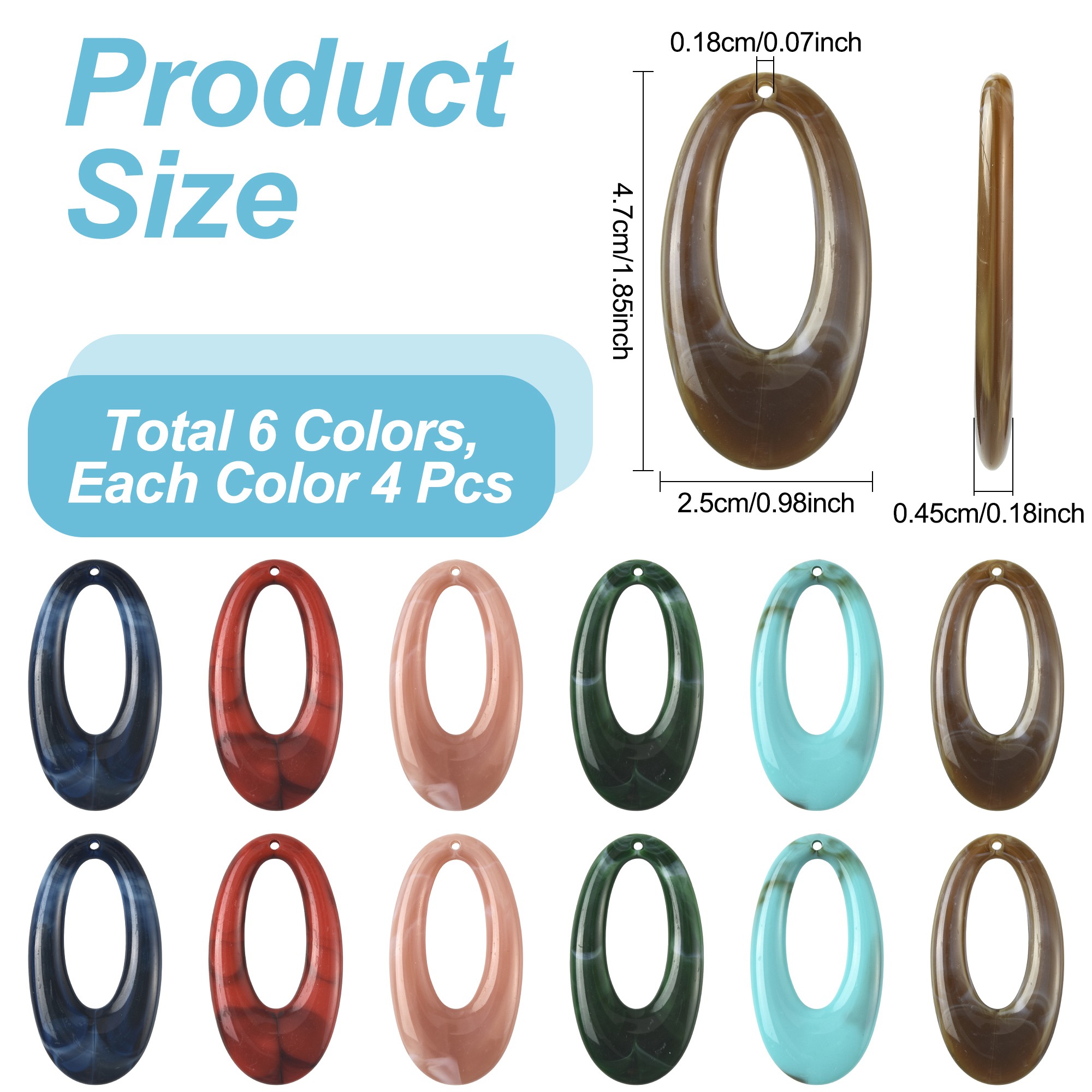 TEMU 2D - Set de 24 Colgantes Acrílicos en 6 Colores, con Diseños de en Formas , y Redondas , con 4 piezas de Color