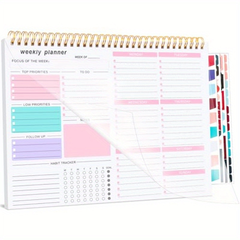 

Weekly Planner Notepad With Habit - 52 Tear-off Sheets, , Spiral Bound, 8.5x11", Pink - & Organizer For Home, School, Office With , Top , Gratitude & Fitness Trackers