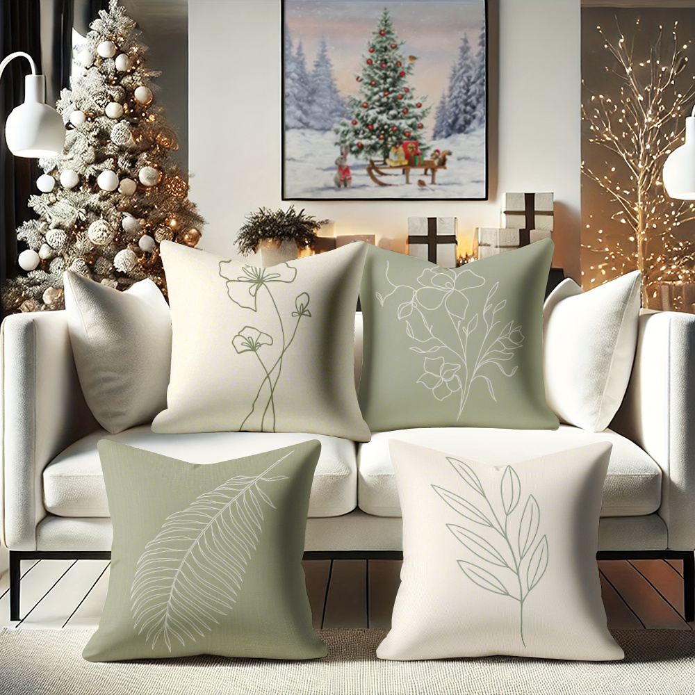 TEMU Ensemble de 4 taies d'oreiller avec floraux et feuilles linéaires, conçues pour un style de décoration intérieure facile et . sont dotées d'une