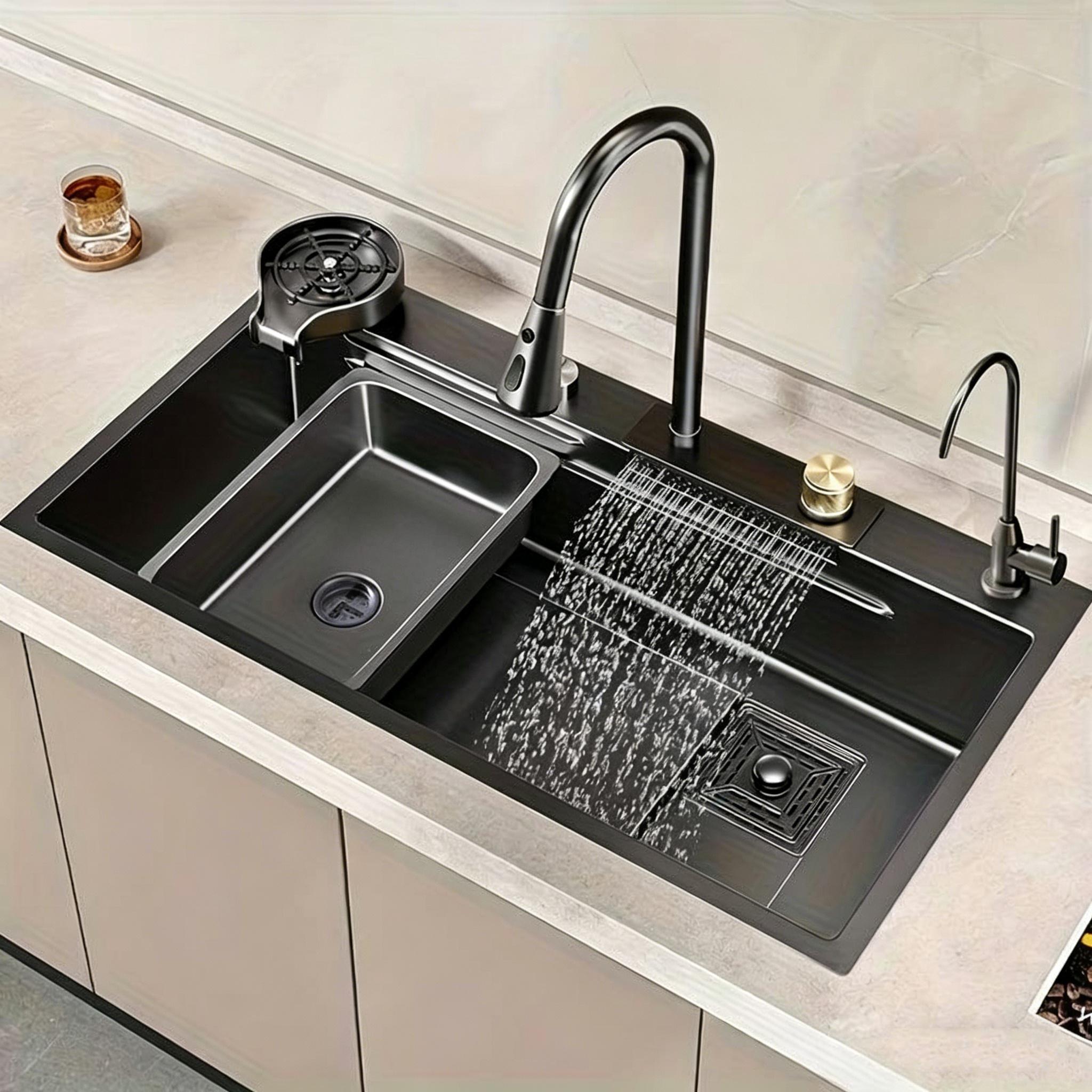 Stainless Sink Featuring A Cup Wash Basin| Contemporary Centerset Style, Brushed Surface, Gooseneck Pull-out Faucet, Drainage Kit With Control Knobs, Over-sink Basin, Stainless Steel Strainer