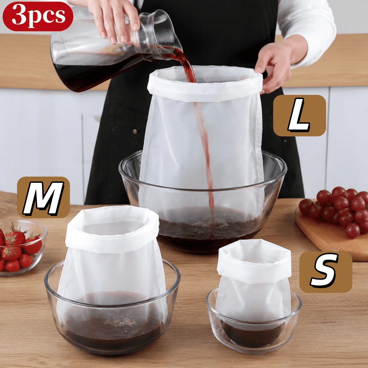 TEMU 3 Sizes Of Food Mesh Filter Bags, Thickened Durable Reusable Fine Mesh Strainers, Reusable Hanging Sieves, Suitable For Home Brewing, Wine,
