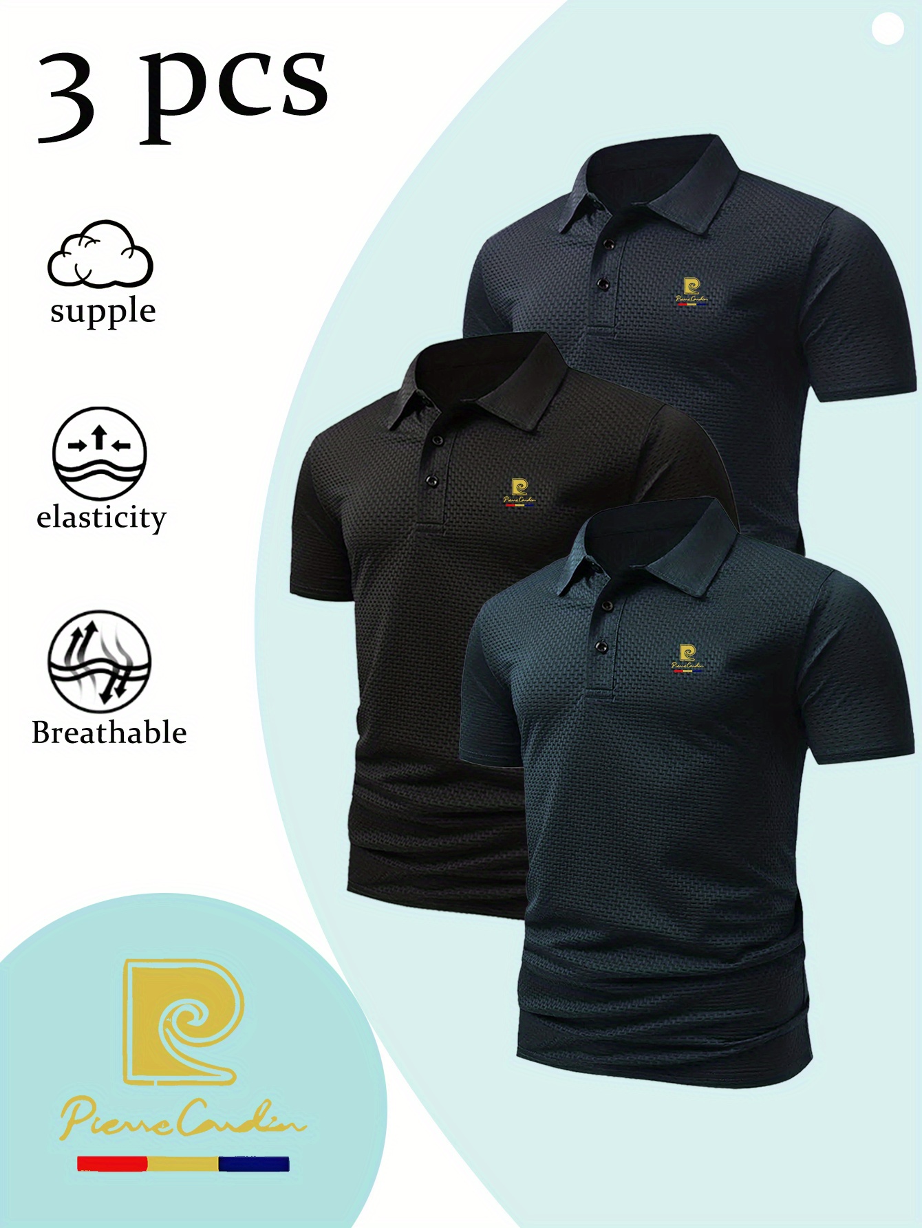 3pcs Men S Summer Shirts - Breathable Moisture-Wicking Golf & Business Casual T-Shirts with Logo Print, Lightweight Stretch Fabric, Classic Collar for Office, Outdoor Sports & Casual Attire -   S Gift,  , Stylish Print,  , Versatile Top,  