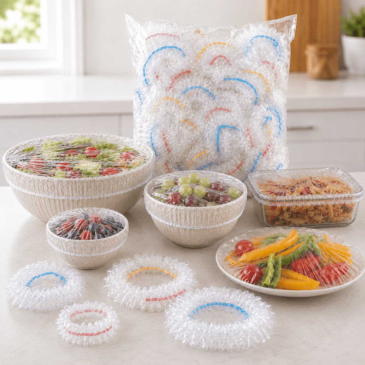 TEMU Copripiatti Elastici Rinforzati da 497 Pezzi - Protezioni Retrattili Trasparenti in Plastica per con Design a Righe Spesse, Facili da Strappare,