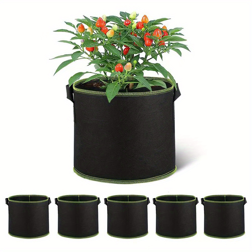 5-Piece Nonwoven Planting Bag Set - 3/5/7/10/15 Gallon Thick Fabric Grow Bags