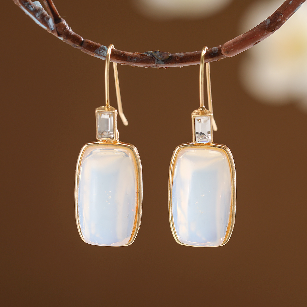 Women's Luxury Two-Tone Zirconia Square Pendant Earrings, Elegant