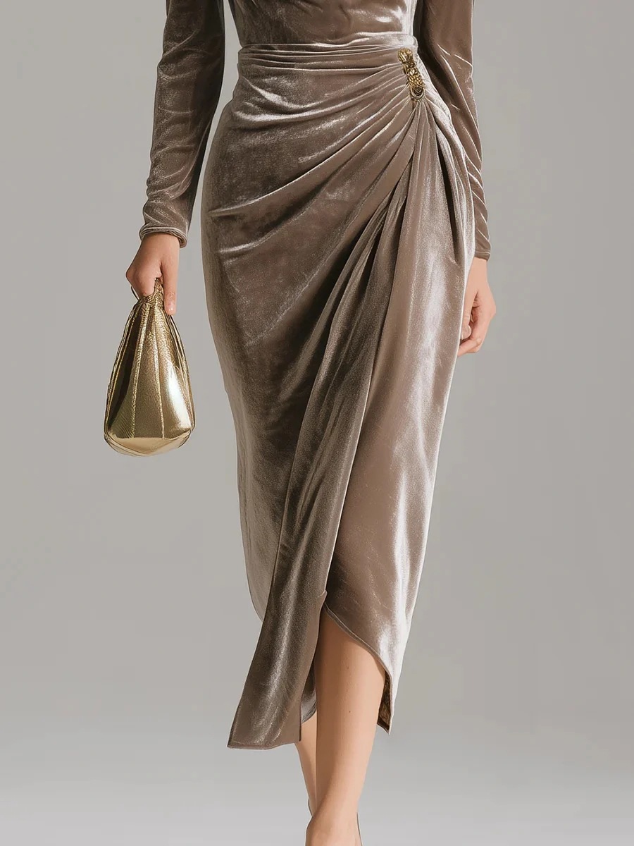 女士优雅复古奢华深绿色v领长袖美人鱼/小号a字连衣裙 - 精心裁剪，褶皱腰身和修身剪裁，落地长款正式礼服，适合婚礼、宴会、派对 - 四季皆宜的精致晚礼服，带有 商品详情 4