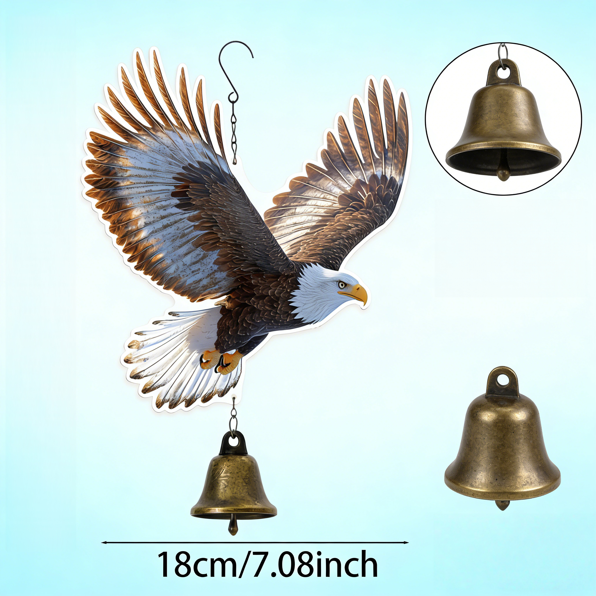 E-shop 2D Realistischer Adler-Windspiel, Kupferglocke – 15,74 x 7,08 Zoll Außendekoration für Garten Hof, lebensechtes Federdesign, geeignet für