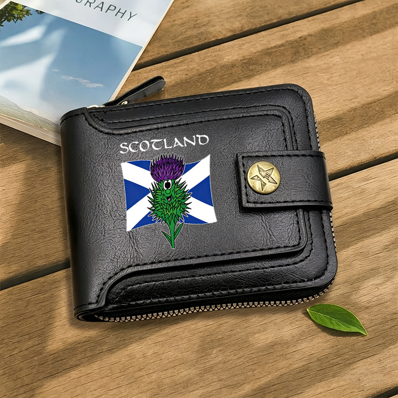 TEMU Scottish Thistle Shield Pattern Large Capacity Vintage Zipper Wallet - Features Multiple Card Slots And Zipper Closure, Suitable For Storing