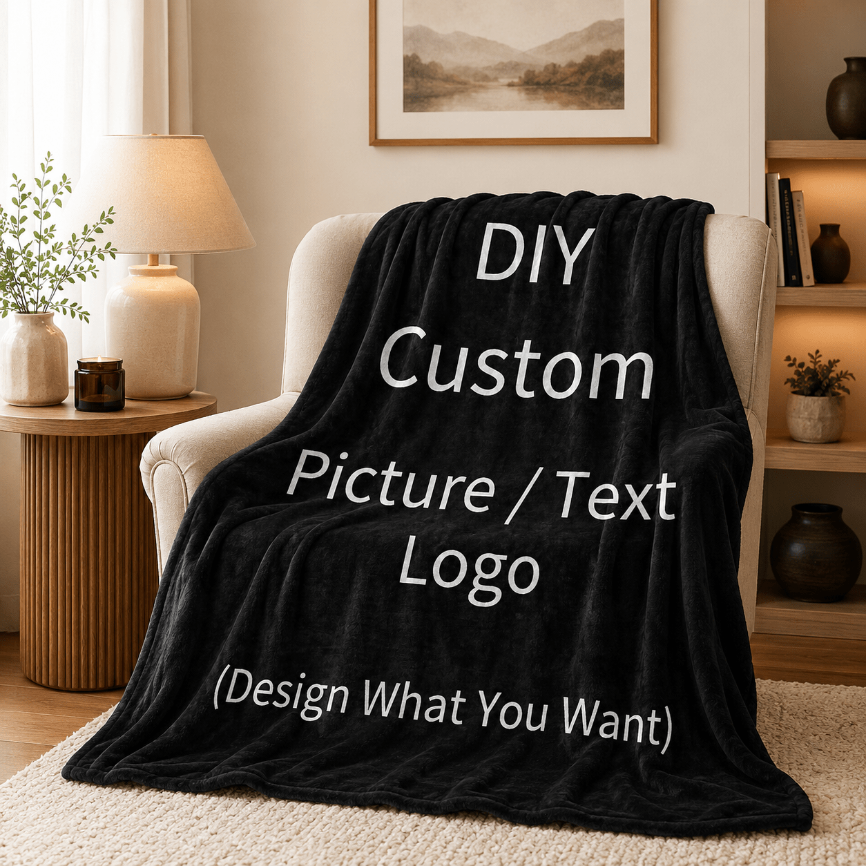 DIY Custom Picture Text Logo Flannel Blanket, Unique Gift