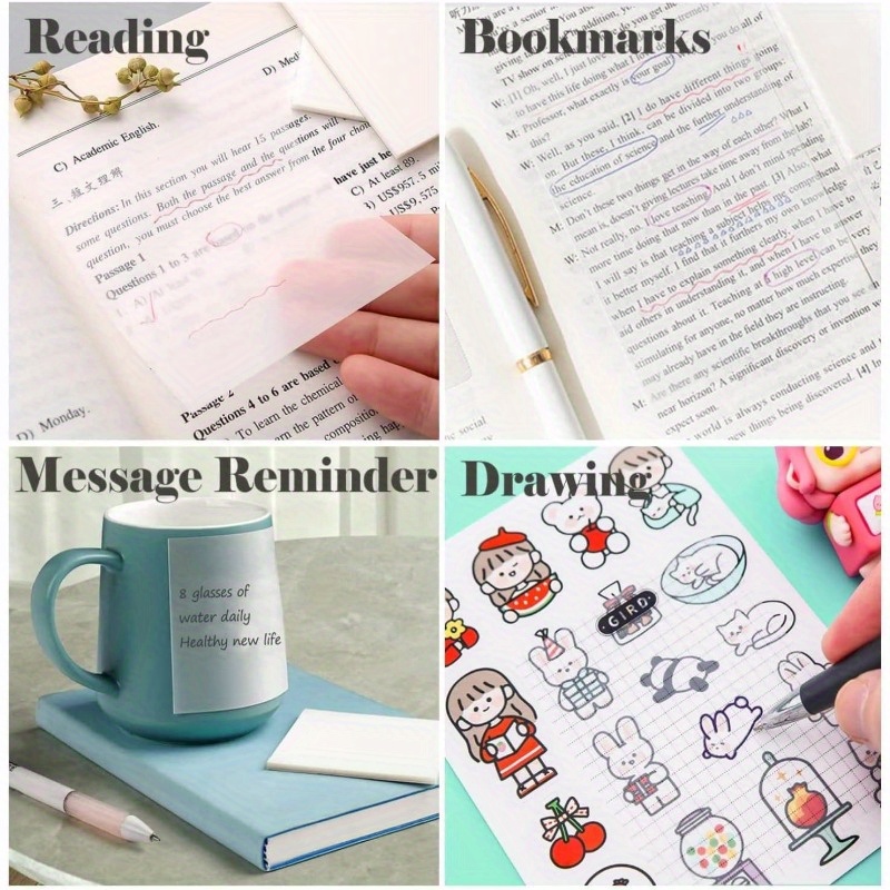 6 pads 300 sheets transparent sticky notes 7 5cm x 7 5cm clear waterproof memo pads note pads versatile notetaking     pet study notes sleek notepads strong     notes students